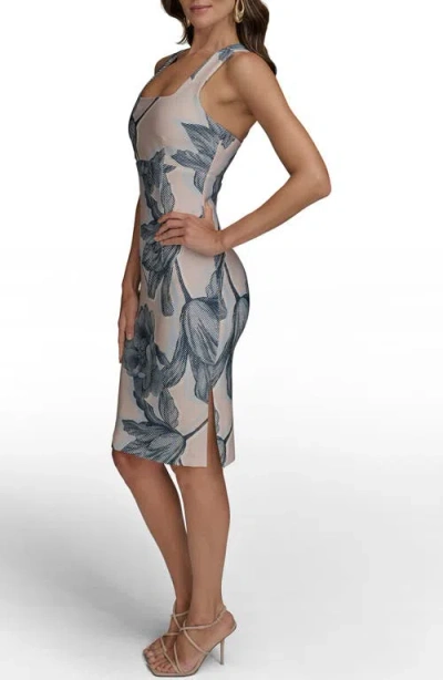Donna Karan Women's Floral Print Square-neck Dress With Cross-back In Blue