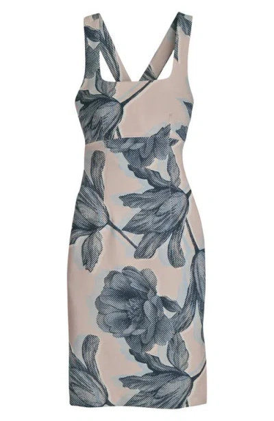 Donna Karan Women's Floral Print Square-neck Dress With Cross-back In Blue