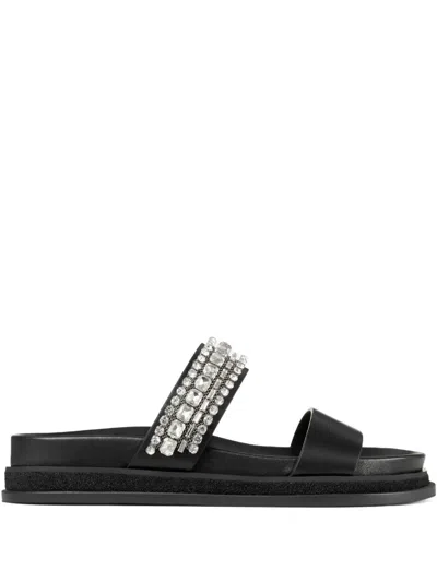 Jimmy Choo Crystal Embellished Leather Flat Sandals