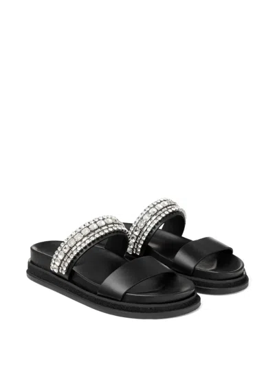 Jimmy Choo Crystal Embellished Leather Flat Sandals