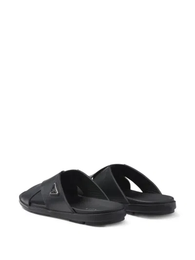 Prada Triangle Logo Criss-cross Sandals In Black