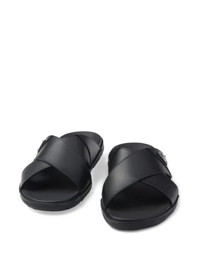 Prada Triangle Logo Criss-cross Sandals In Black
