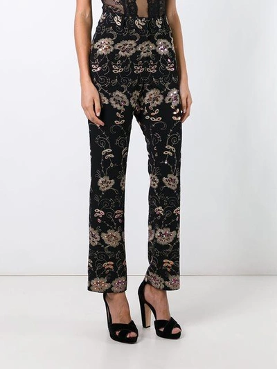 Shop Givenchy Floral Embroidered Trousers - Black