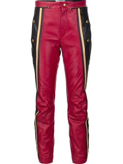 Chloé Striped Leather Straight-leg Pants In Red/black