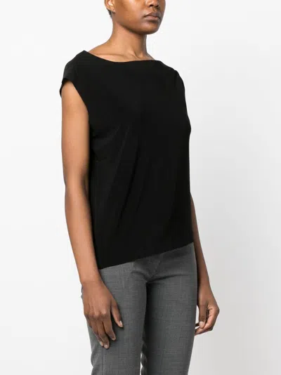 Norma Kamali Boat Neck Sleeveless Top With Curved Hem In Black