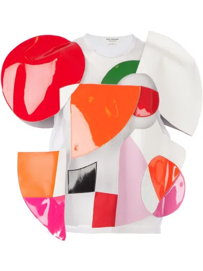 Junya Watanabe Colorful Geometric Patchwork Top With Short Sleeves In Multi