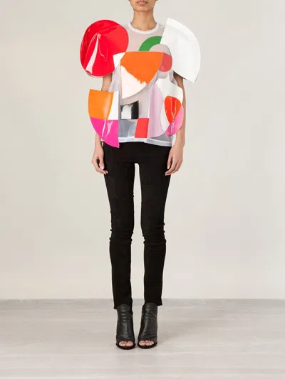 Junya Watanabe Colorful Geometric Patchwork Top With Short Sleeves In Multi