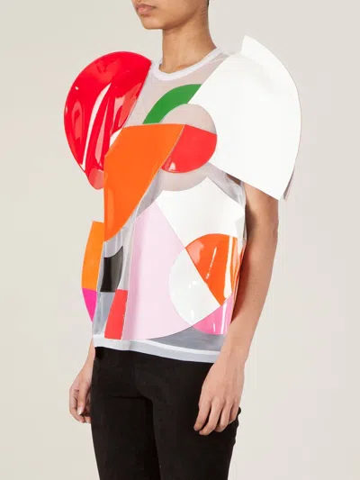 Junya Watanabe Colorful Geometric Patchwork Top With Short Sleeves In Multi