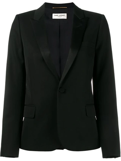 Shop Gucci Satin Lapel Single-breasted Blazer In Black