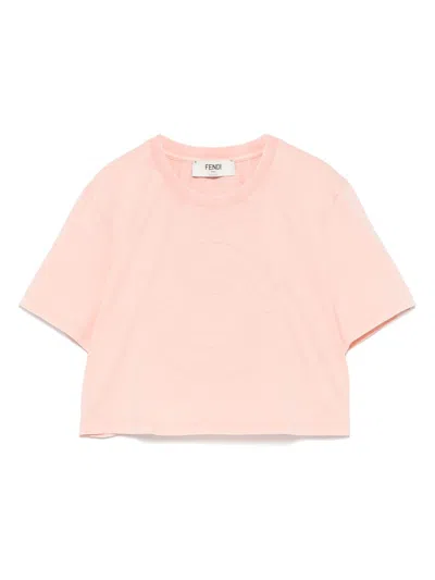 Fendi Women Pink T-shirt With Cropped Design And Raised Logo On The Front In Cotton Woman