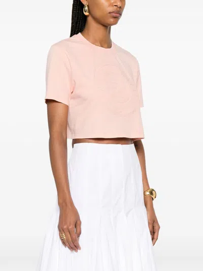 Fendi Women Pink T-shirt With Cropped Design And Raised Logo On The Front In Cotton Woman