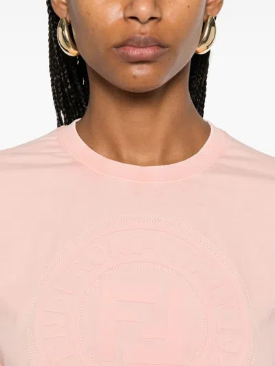 Fendi Women Pink T-shirt With Cropped Design And Raised Logo On The Front In Cotton Woman