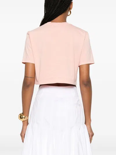 Fendi Women Pink T-shirt With Cropped Design And Raised Logo On The Front In Cotton Woman