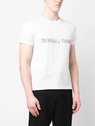 Saint Laurent Cotton T-shirt In Reverse Design In White