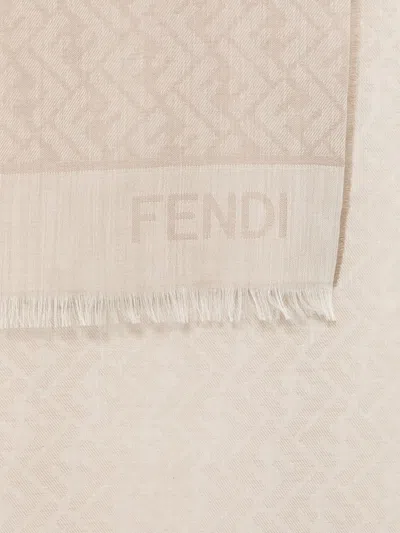 Fendi Cappuccino Silk Blend Scarf In Brown
