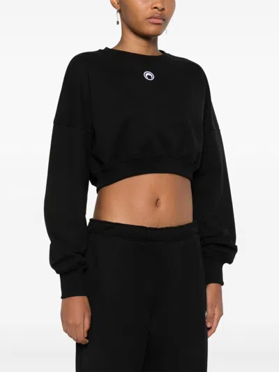 Marine Serre Cropped Black Long-sleeve Top With Minimalist Design