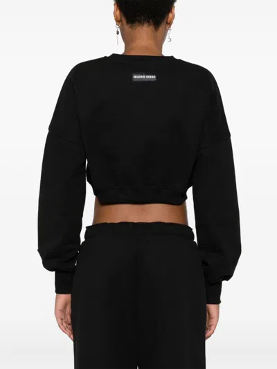 Marine Serre Cropped Black Long-sleeve Top With Minimalist Design