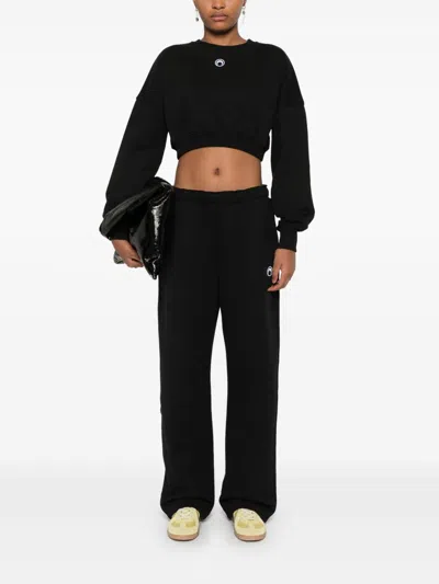 Marine Serre Cropped Black Long-sleeve Top With Minimalist Design