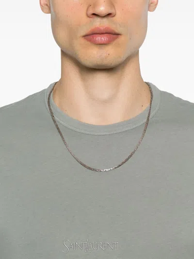 Saint Laurent Tonal Logo Embroidery Cotton T Shirt In Gray