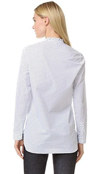 Shop Marie Marot Diana Frilly Collar Shirt In Navy/white Polka Dot