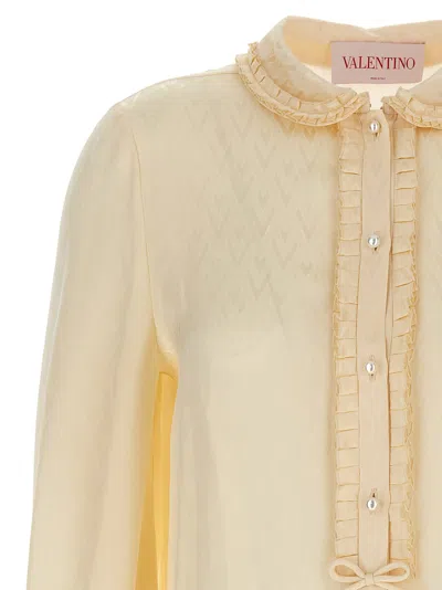 Valentino "toute La V" Silk Jacquard Shirt In Neutral
