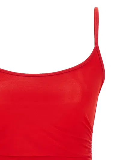 Attico Mini Length Ruched Detailing Side Slit Strappy Beach Cover Up In Red