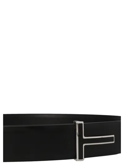 Tom Ford Shiny Smooth Calf Reversible T Belt 40 Mm In Black