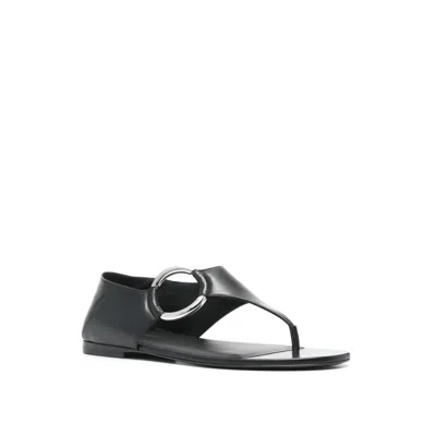 Saint Laurent Ring Leather Flat Sandals In Black