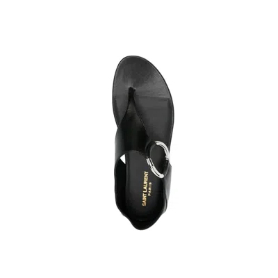 Saint Laurent Ring Leather Flat Sandals In Black