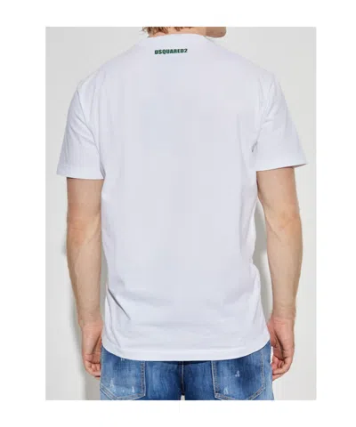 Dsquared2 White Crewneck T-shirt With Print On The Front And Logo Lettering On The Rear