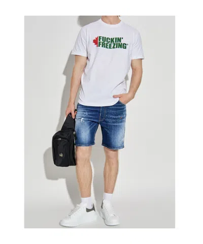 Dsquared2 White Crewneck T-shirt With Print On The Front And Logo Lettering On The Rear