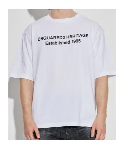 Dsquared2 Mens White Heritage 95 Text-print Cotton T-shirt In White