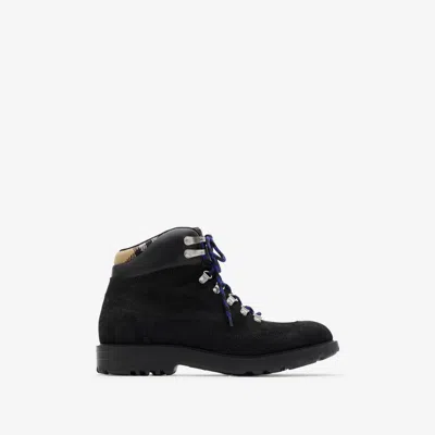 Burberry Suede Ankle Boots Padded Collar In Black