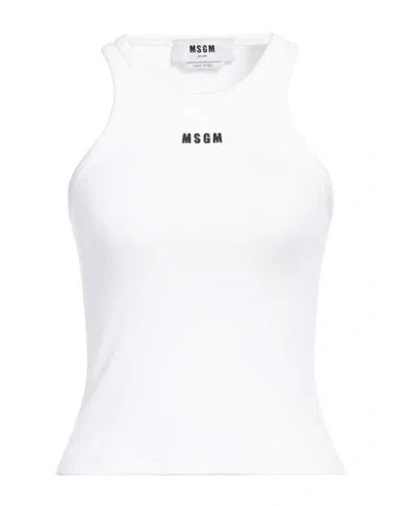 Msgm Logo Racerback Ribbed Slim Fit Tops In White