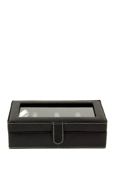 Bey-berk Black Leather Rectangular Window 12 Cufflink Box