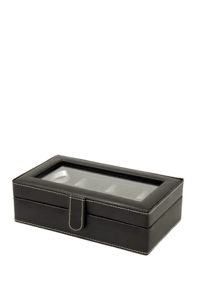 Bey-berk Black Leather Rectangular Window 12 Cufflink Box