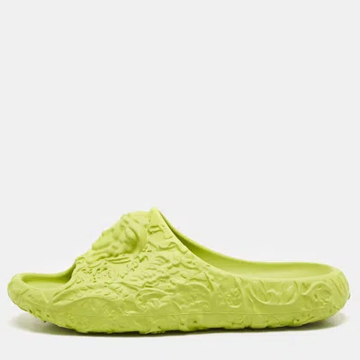 Pre-owned Versace Neon Green Baroque Medusa Embossed Rubber Pool Slide Sandals Size 40