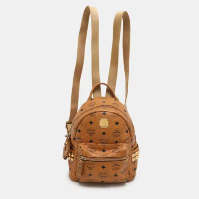 Pre-owned Mcm Cognacn Visetos Coated Canvas And Leather Studs Stark Backpack In Brown