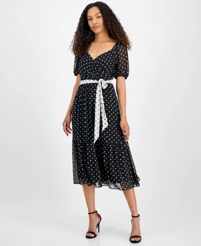 Julia Jordan Women's Dot-print Short-sleeve Midi Chiffon Dress In Black