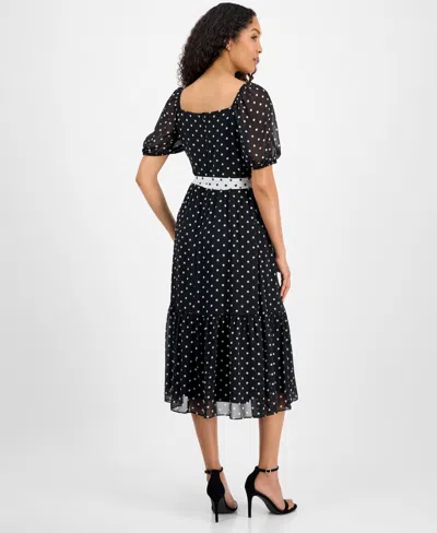 Julia Jordan Women's Dot-print Short-sleeve Midi Chiffon Dress In Black