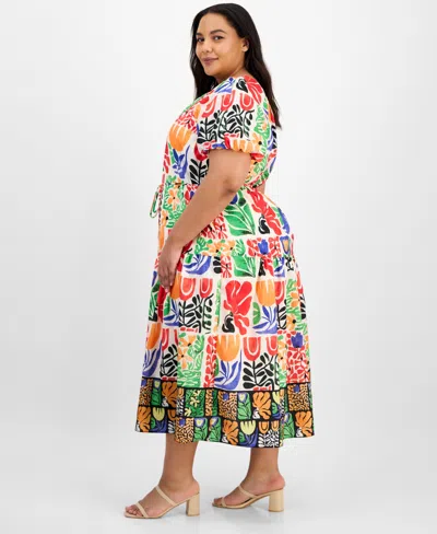 Julia Jordan Plus Size Puff-sleeve Printed Midi Dress In Multi
