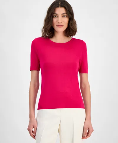 Tahari Asl Women's Fine-rib Crewneck Sweater T-shirt, Regular & Petite In Pink