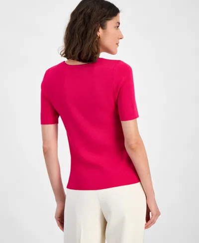 Tahari Asl Women's Fine-rib Crewneck Sweater T-shirt, Regular & Petite In Pink