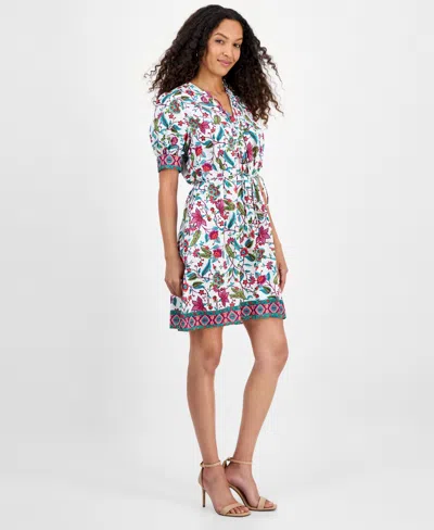 Julia Jordan Women's Printed Tie-neck Short-puff-sleeve Dresss