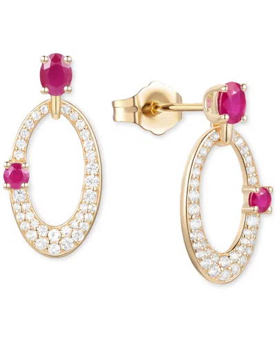 Macy's Ruby (5/8 Ct. T.w.) & Diamond (1/3 Ct. T.w.) Oval Doorknocker Drop Earrings In 14k Gold (also Availa