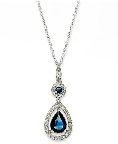 Macy's Sapphire (1-1/3 Ct. T.w.) And Diamond (1/4 Ct. T.w.) Drop Pendant Necklace Set In 14k White Gold (al