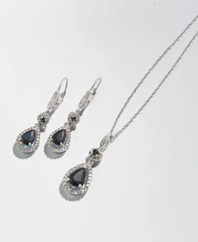 Macy's Sapphire (1-1/3 Ct. T.w.) And Diamond (1/4 Ct. T.w.) Drop Pendant Necklace Set In 14k White Gold (al
