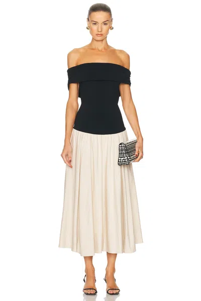 Simkhai Adaline Off-the-shoulder Linen-blend And Recycled Satin-jersey Midi Dress In Multi