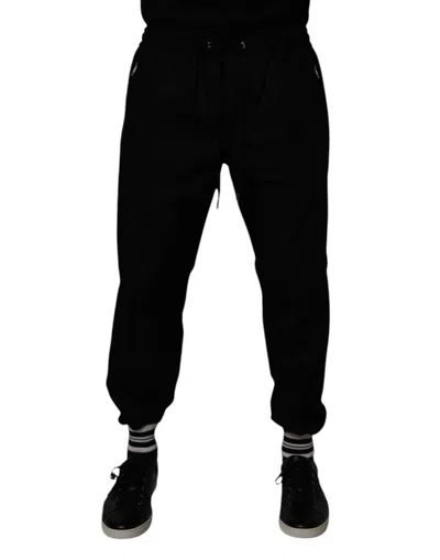 Dolce & Gabbana Black Cotton Stretch Jogger Sweatmen's Men's Pants In Black