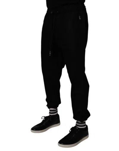 Dolce & Gabbana Black Cotton Stretch Jogger Sweatmen's Men's Pants In Black
